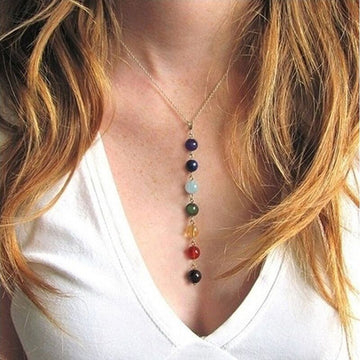 Bohemiskt hängsmycke halsband med chakra stenar för kvinnor