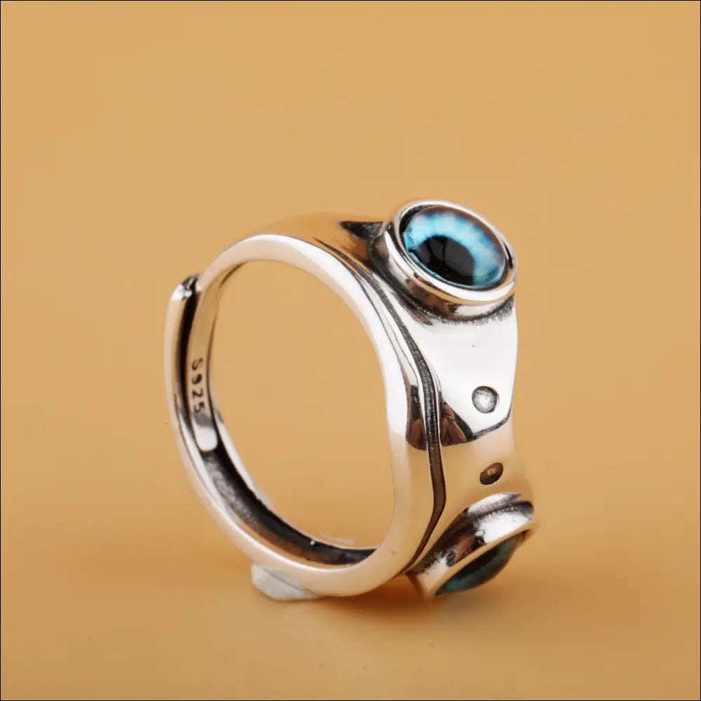 Blue Eyed Frog Ring Unisex i Äkta Silver Fantasy - Justerbar - Silverringar