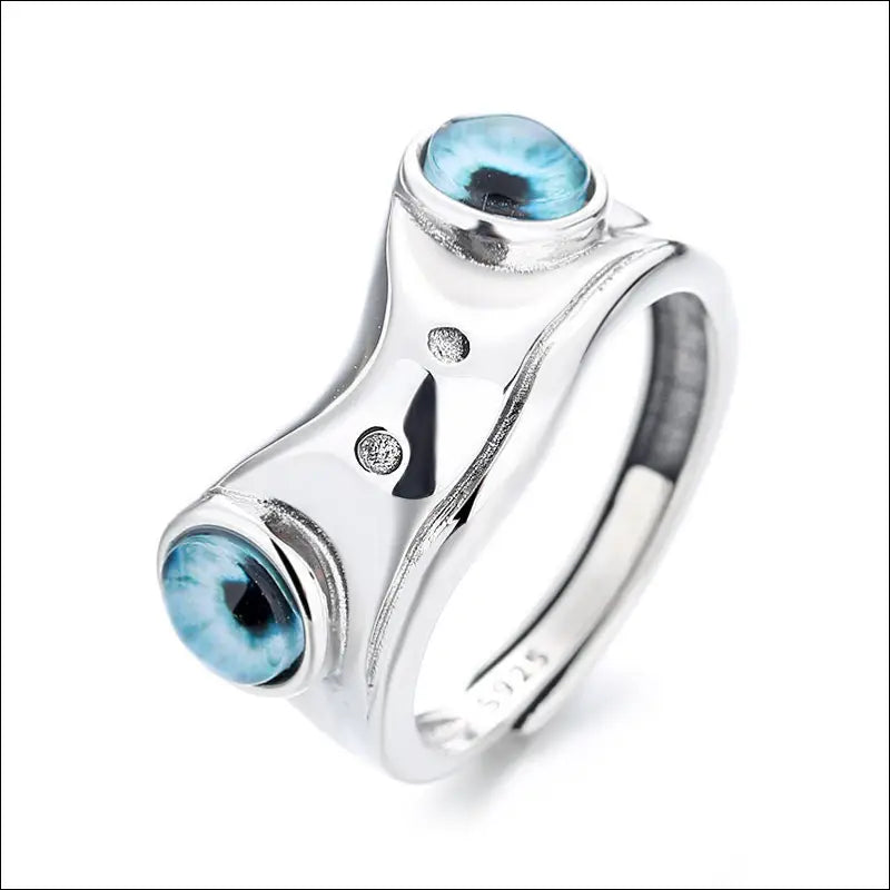 Blue Eyed Frog Ring Unisex i Äkta Silver Fantasy - Justerbar - Silverringar