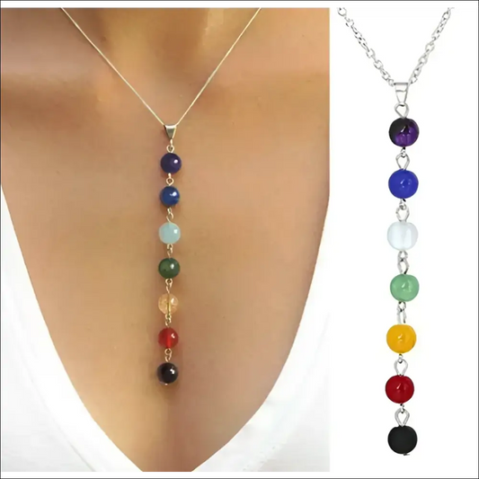 Chakra halsband med natursten och balanserande hänge - Sju färger - Kedjehalsband