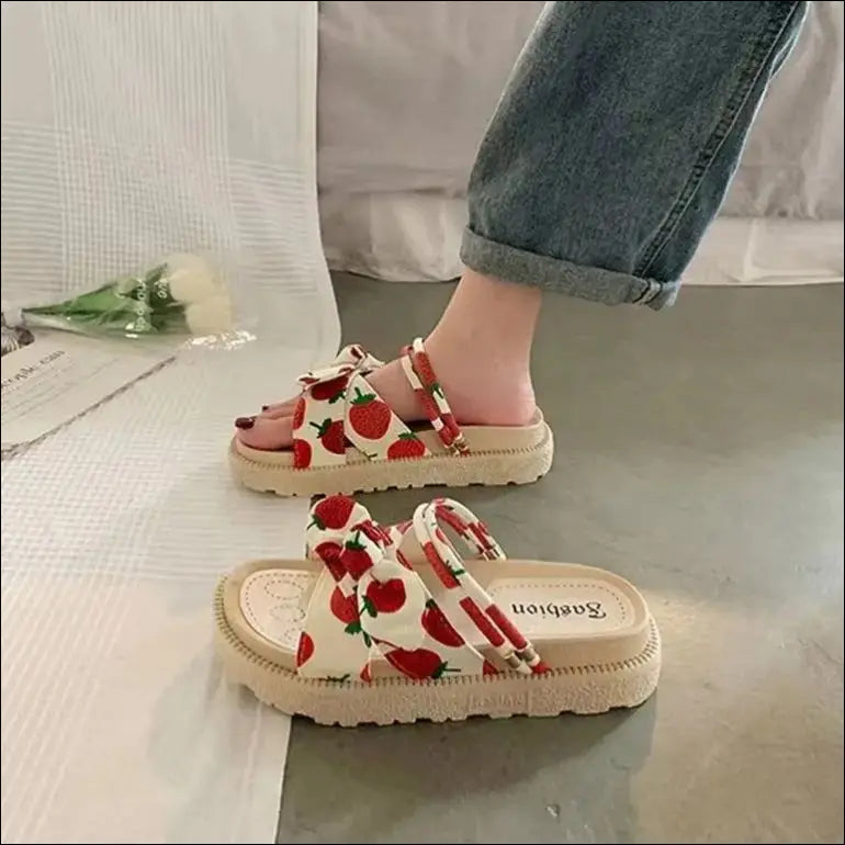 Fina sandaler med rosettdetaljer för damer - Jordgubbe / 35 - Sandaler dam