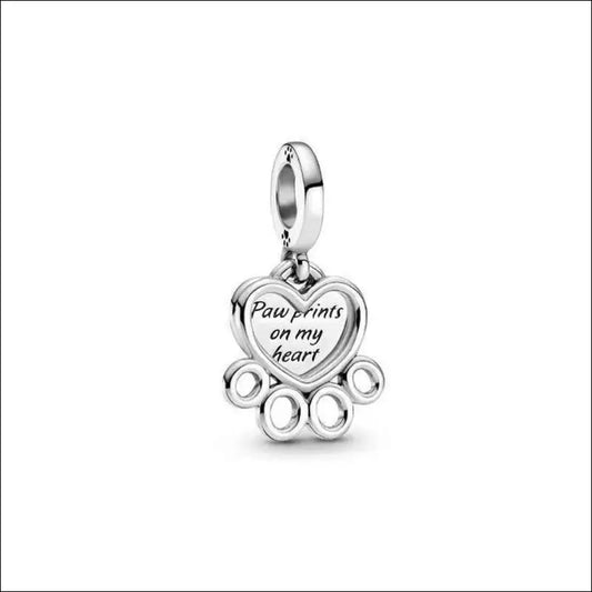 Hearts and Paw Print Charm – Pandora S925 ALE, sterling silver pet lover accessory.