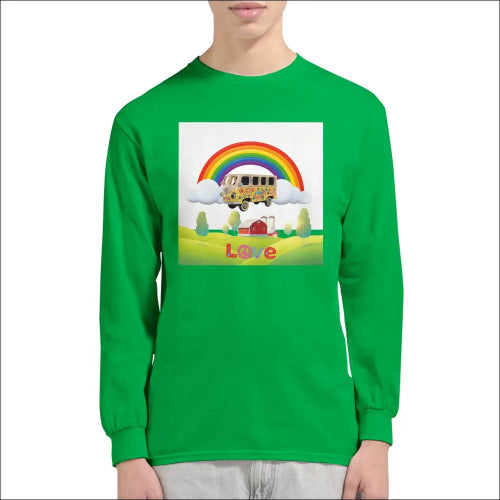 Ljusgrön T-shirt med Regnbåge i Flower Power Stil - S / Grön - Långärmad t-shirt