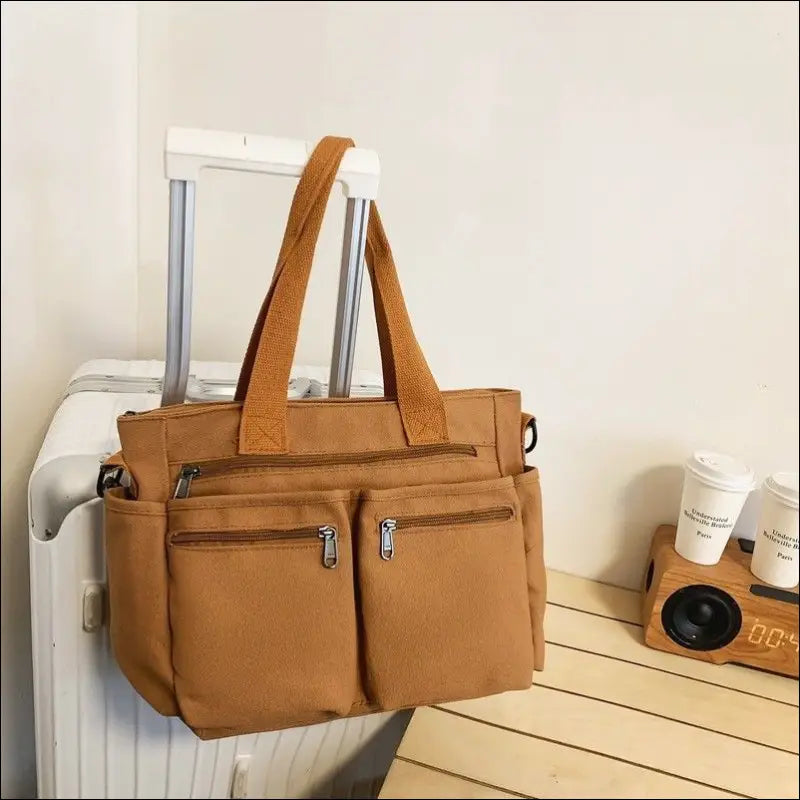 Mintgrön Manchester Tote – Mjuk Handväska för Damer - Brun canvas - mutual