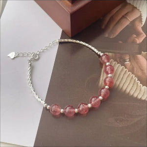 S925 Sterling Silver Jordgubbskvarts Pärlor Armband - silver-jordgubbskvarts / 925 silver och kvarts - mutual