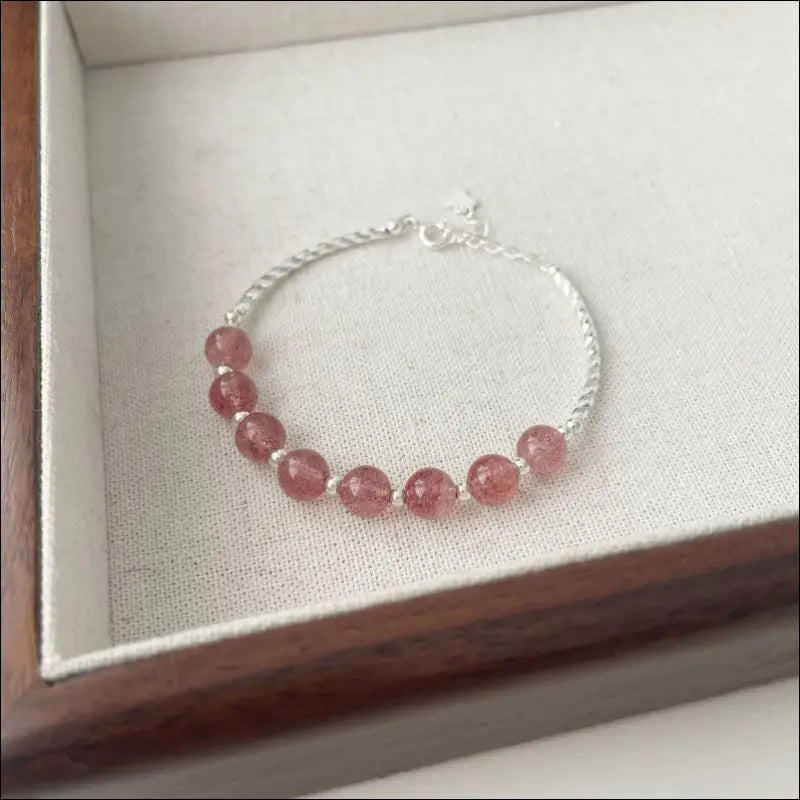S925 Sterling Silver Jordgubbskvarts Pärlor Armband - silver-jordgubbskvarts / 925 silver och kvarts - mutual