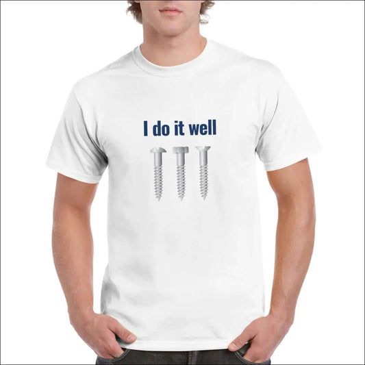 T-shirt för killar med skruvar och texten I do it well - Vit / S - Print Material