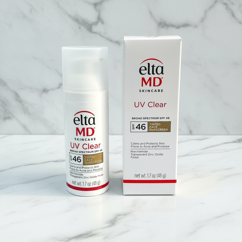 EltaMD Foundation och solkräm med SPF 46, återfuktande och doftfri, för känslig hud.