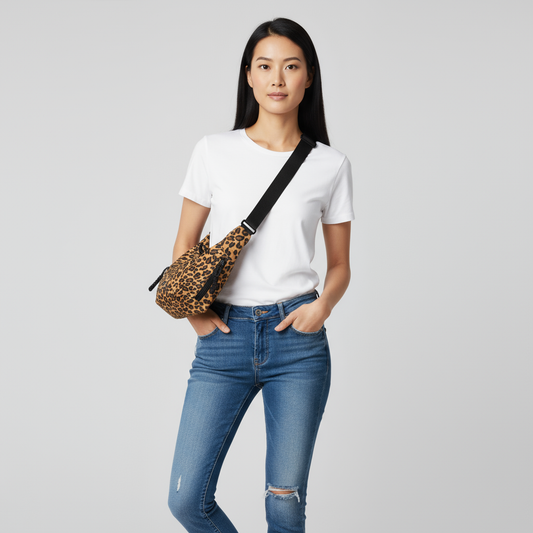 Printed Leopard Kanvas Crossbody Damväska