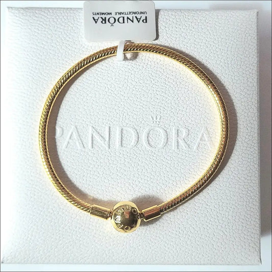 Armband med Snake Bone Länk och Rund Lås Guld Pandora