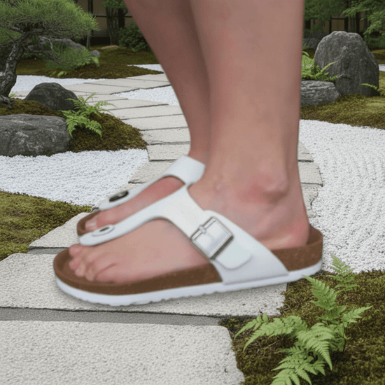 Birkenstock Flip Flops Gizeh White med ergonomisk korksula - Sandaler