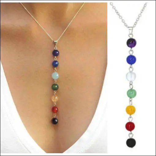 Bohemiskt hängsmycke halsband med chakra stenar för kvinnor
