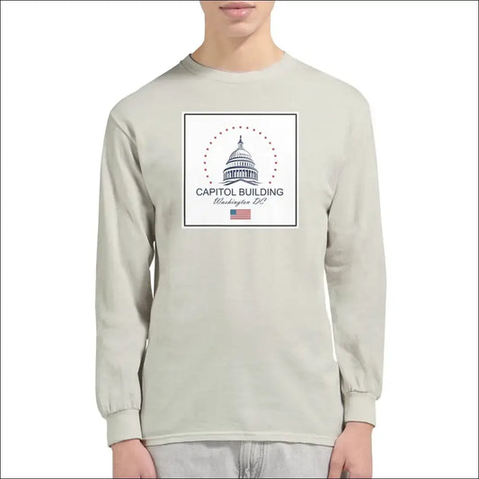Capitol Edition – Långärmad T-shirt med Arkitektoniskt Tryck - S / Grå - Unisex långärmad t-shirt