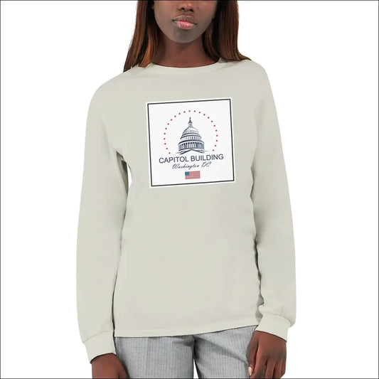 Capitol Edition – Långärmad T-shirt med Arkitektoniskt Tryck - Unisex långärmad t-shirt