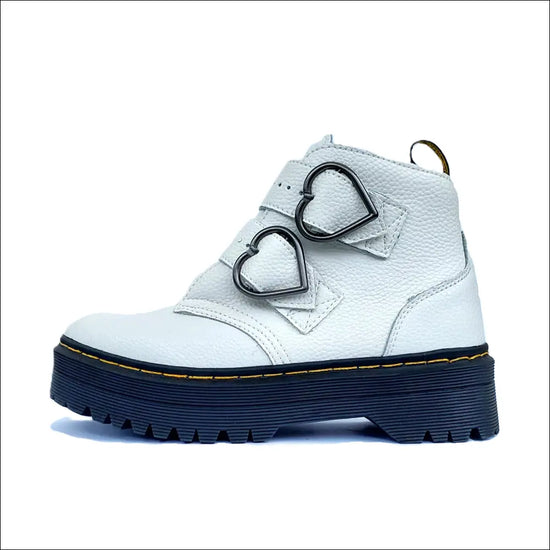 Dr Martens Dam Stövletter – Vita Chunky Plattform Devon Heart