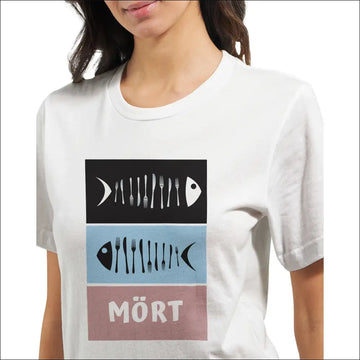 Fisk restaurang T-shirt med modern fiskskelett design - S / Vit - Print Material