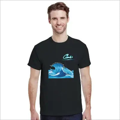 Stilren Vågor inspirerad Svart T-Shirt med Klassisk Design - Print Material