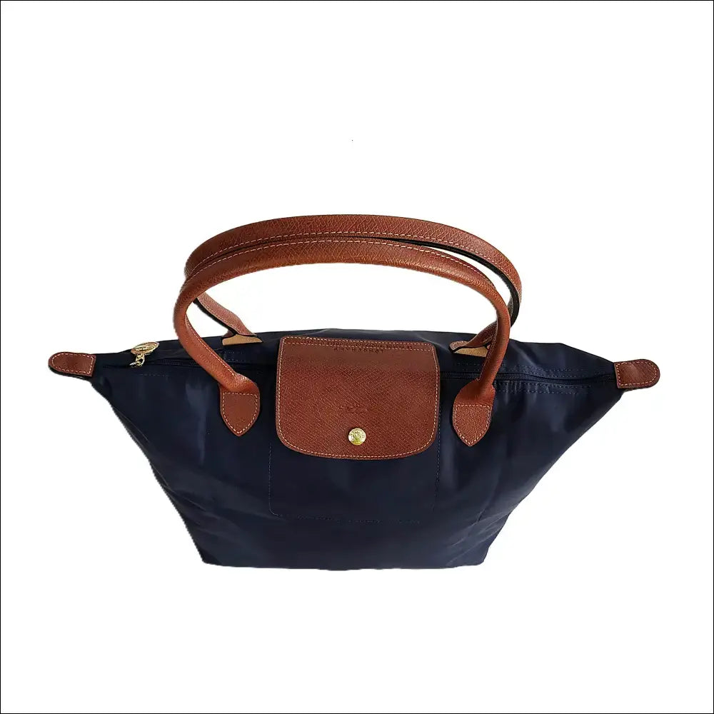 Large Longchamp Tote Pliage Original Navy Blue - Long Handle - Vikbar resväska
