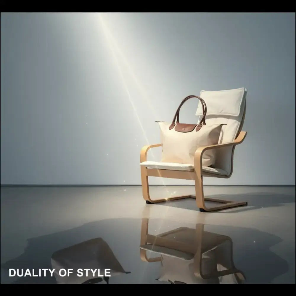 Longchamp Le Pliage L - Paper White Large Tote Bag displayed on a minimalist wooden chair in a stylish setting.