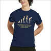 Marinblå T-shirt med evolution och gammal gubbe grafik - S - Print Material