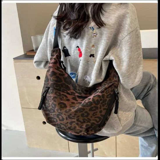 Printed Leopard Kanvas Crossbody Damväska - mutual