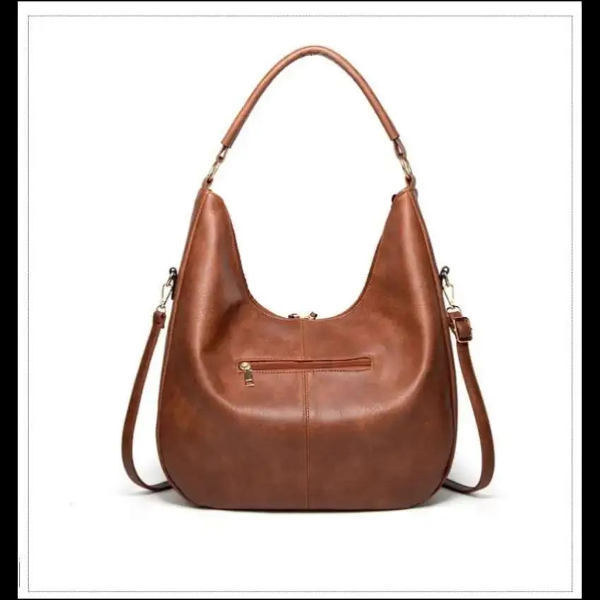 Rymlig Dam Weekend Bag med Axelband i Konstläder - Brun / Dragkedja på ovansida / Stor hoboväska dam